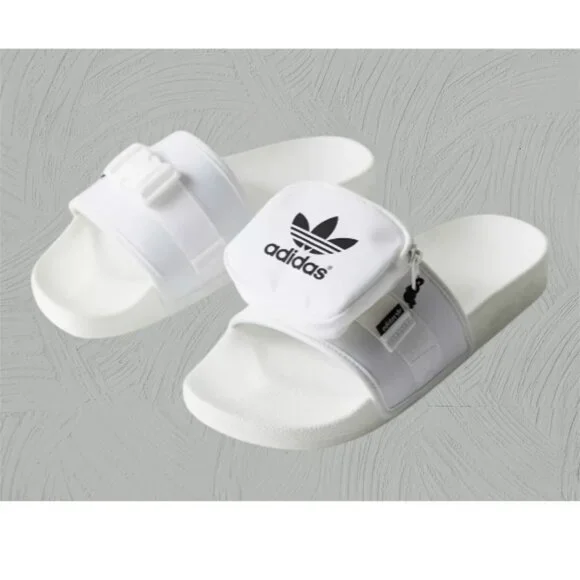 Adidas Pouchylette Slides Shoes White Black Womens Size 8 Rubber Jimmy Jazz New - Picture 2 of 11